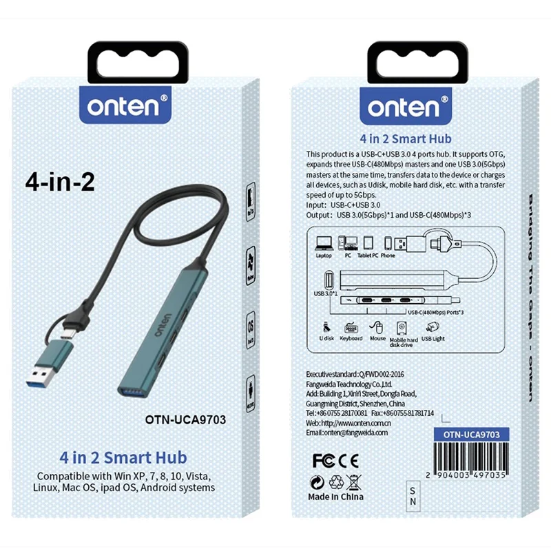 ONTEN UCA9703 USB 3.0+Type-C do 3xType-C+USB Adapter Stop aluminiumowy USB Hub