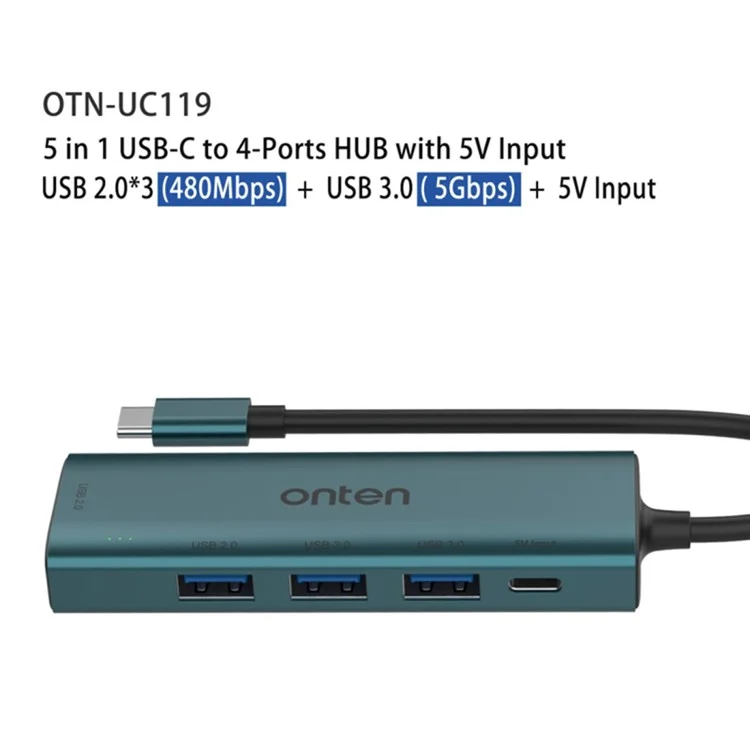 ONTEN UC119 5-en-1 USB-C vers USB3.0 + 3xUSB2.0 + Adaptateur d'entrée USB-C Concentrateur USB