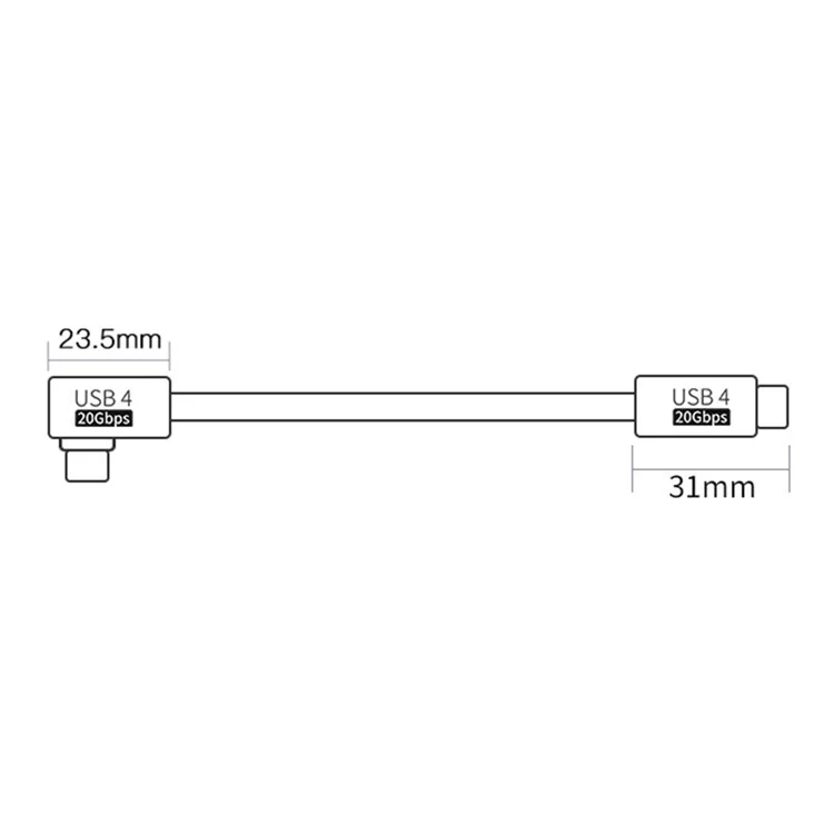 0.5m USB 4.0 8K Video USB-C to USB-C Elbow 20Gbps Data Cable Compatible with Thunderbolt 4 / 3 Nylon Braided Cord