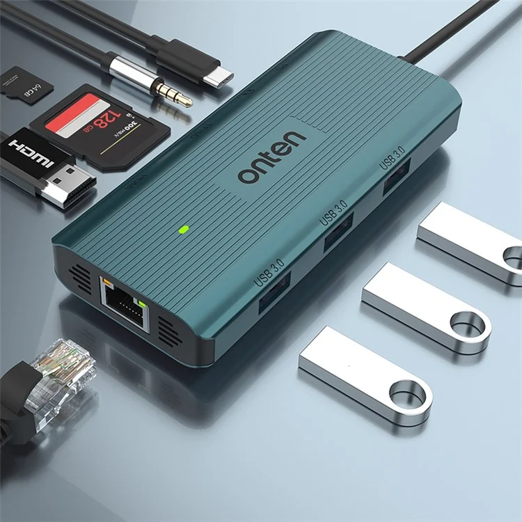 Onten UC961 9-в-1 Тип-c до Usb3.0*3+hd+sd+tf+jack+pd 3.0+RJ45 USB Docking Station