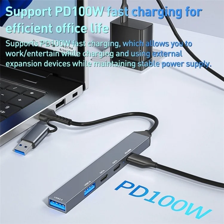 ADS-809D USB+Type-C Adaptateur Hub Multi-Port pour Transfert de Données USB + Chargement PD 100W