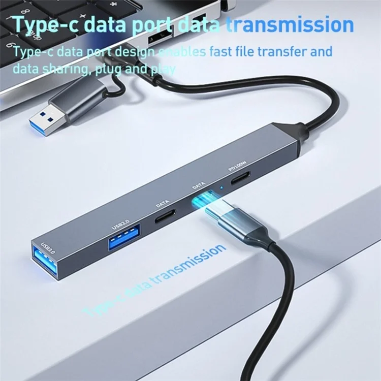 ADS-809D USB+Type-C Adaptateur Hub Multi-Port pour Transfert de Données USB + Chargement PD 100W
