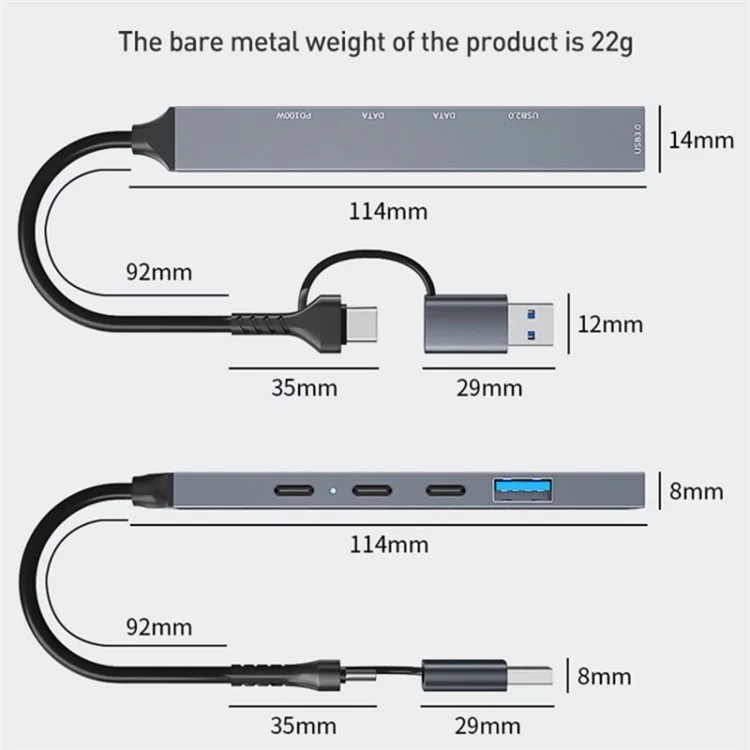 ADS-809D USB+Type-C Adaptateur Hub Multi-Port pour Transfert de Données USB + Chargement PD 100W