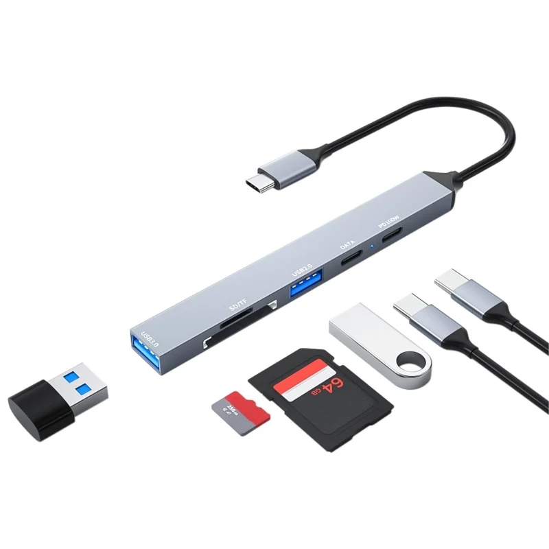 ADS-807 Adattatore Hub Multi-Porta Type-C a Ricarica PD 100W Slot per Scheda Lettura Dati USB 