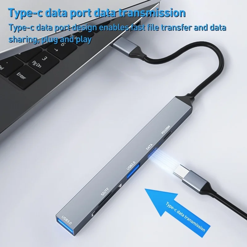 ADS-807 Adattatore Hub Multi-Porta Type-C a Ricarica PD 100W Slot per Scheda Lettura Dati USB 