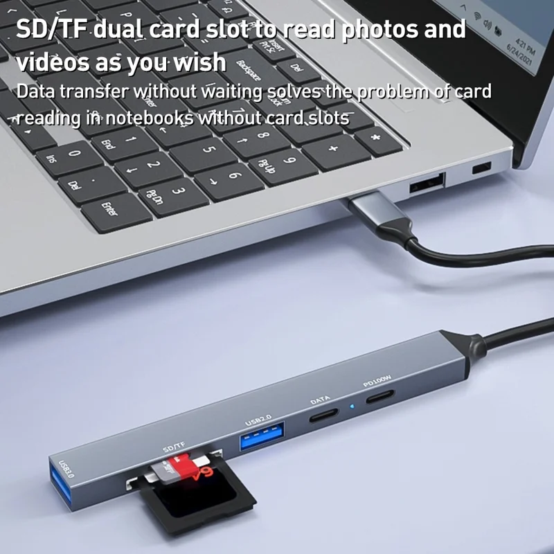 ADS-807 Adattatore Hub Multi-Porta Type-C a Ricarica PD 100W Slot per Scheda Lettura Dati USB 