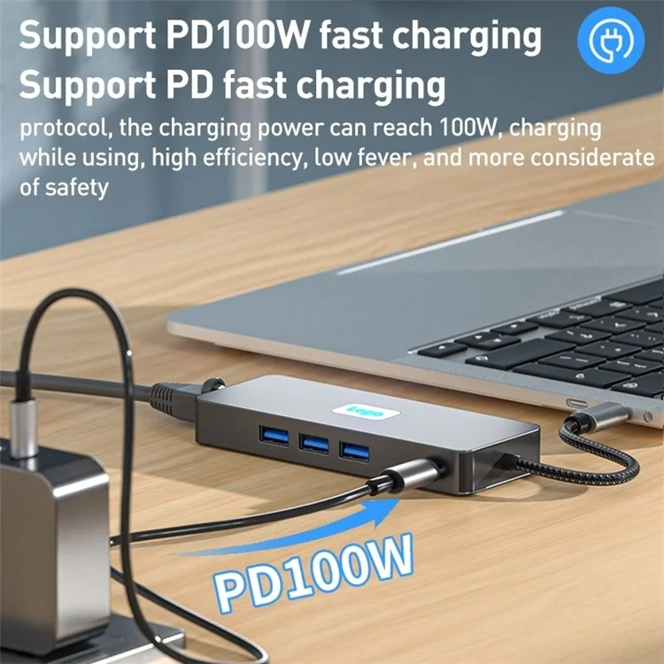 BYL-2401 8-en-1 USB-C a DisplayPort HD 4K Estación de acoplamiento Adaptador PD 100W Conector Ethernet