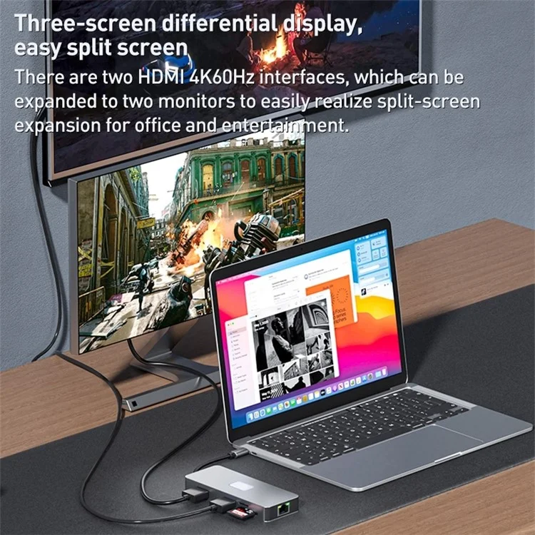 BYL-2315 Hub tipo C de 10 em 1 para carregamento PD 100W Ethernet RJ45 USB 3.0 Saída de vídeo USB-C HD 4K Leitor de cartão