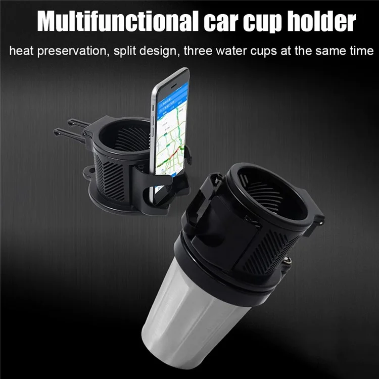 Suporte de Copo para Veículo com Rotação de 360°, Preservação de Calor 3 em 1 e Suporte Dobrável para Celular
