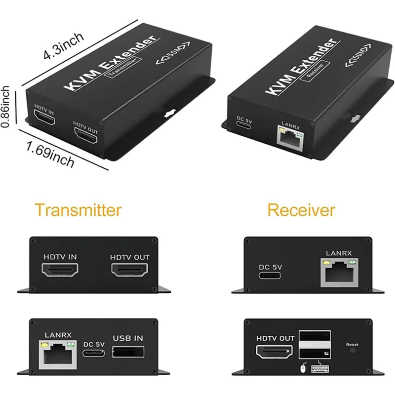 OZD13D14 150m Ethernet Cable HD KVM Extender (1 Transmitter+1 Receiver) - UK Plug