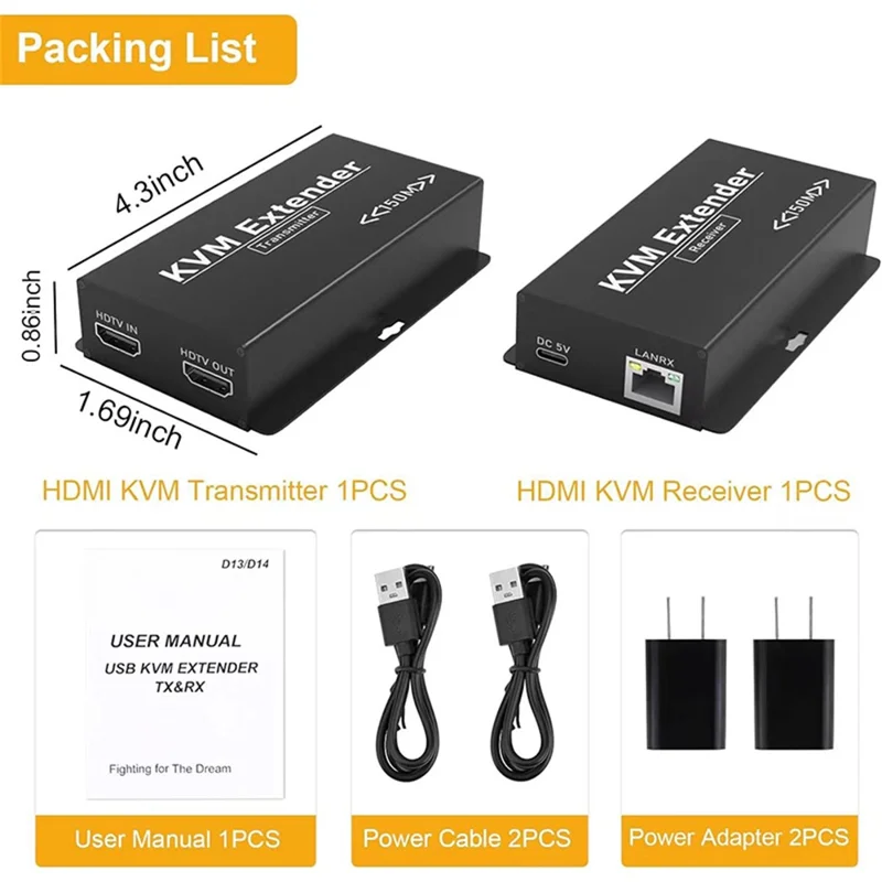 OZD13D14 150m Ethernet Cable HD KVM Extender (1 Transmitter+1 Receiver) - UK Plug