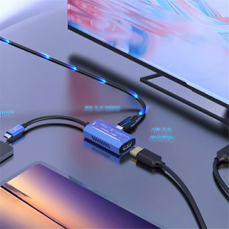 V278 4K 60Hz Type-C to HDMI + Type-C Video Adapter Aluminum Alloy Converter