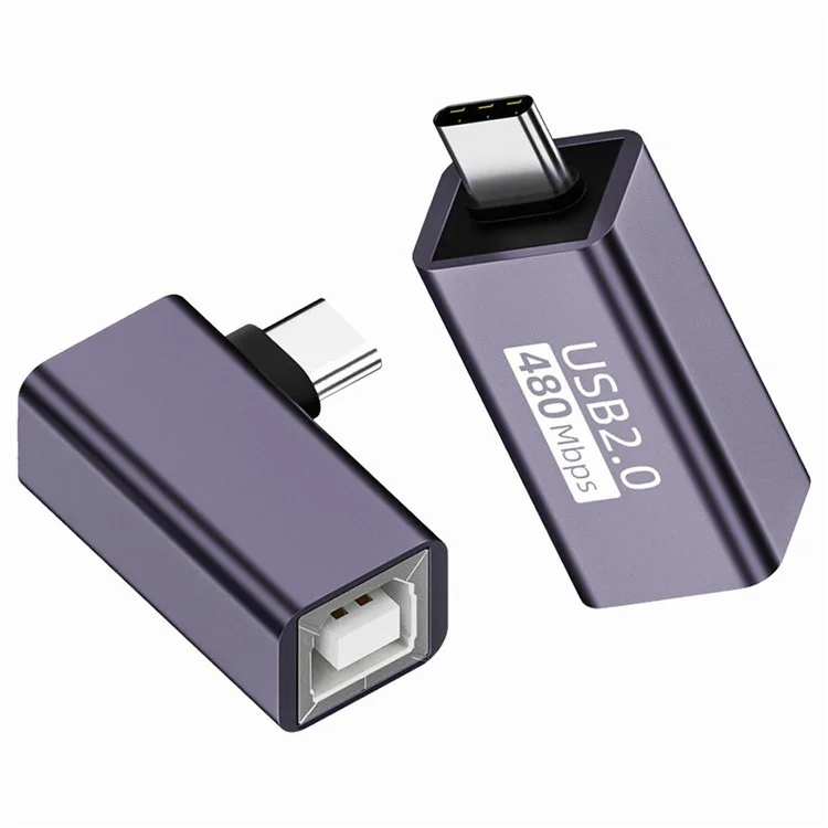 U2-010-CM 2Pcs / Set USB 2.0 B Type Female to Type-C Male Angled + Straight Extension Adapter for Printer Phone Disk