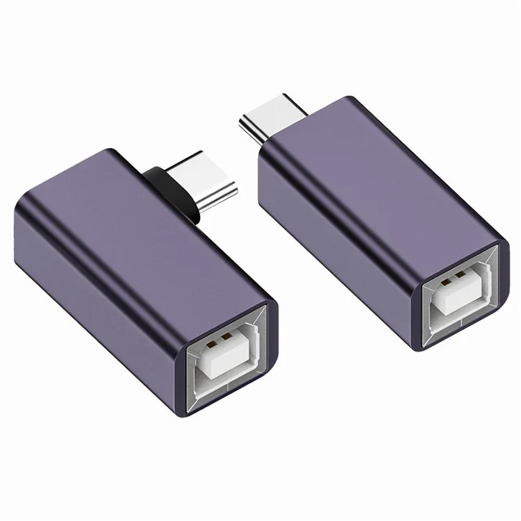 U2-010-CM 2Pcs / Set USB 2.0 B Type Female to Type-C Male Angled + Straight Extension Adapter for Printer Phone Disk