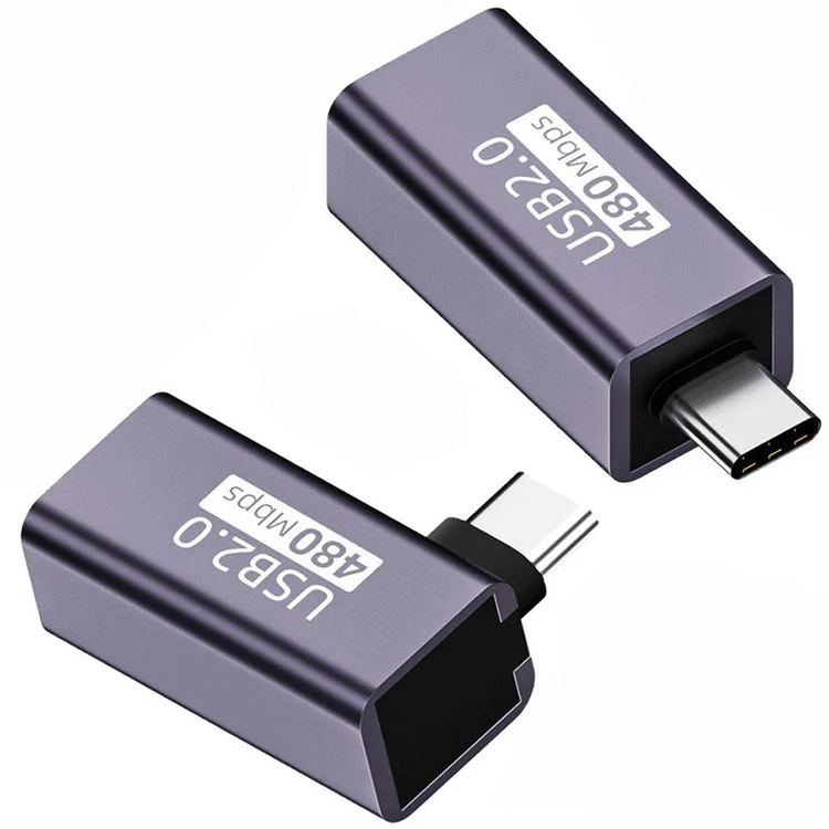 U2-010-CM 2Pcs / Set USB 2.0 B Type Female to Type-C Male Angled + Straight Extension Adapter for Printer Phone Disk