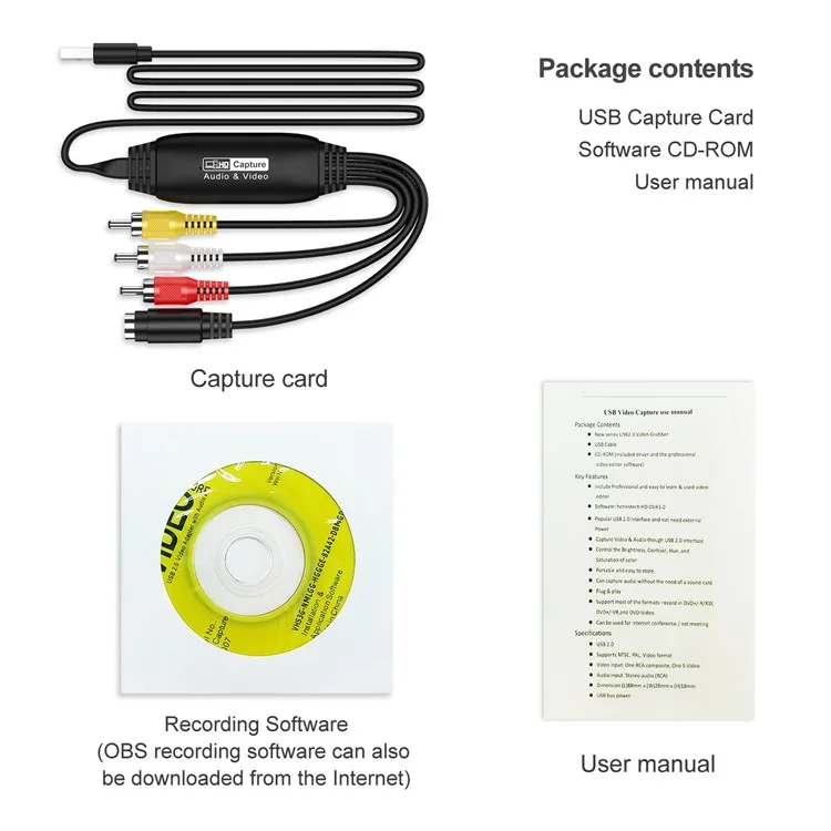 HW-1406B Audio Video RCA Capture Card USB to 4 Channel RCA Converter Support DVD / VCR / TV Box