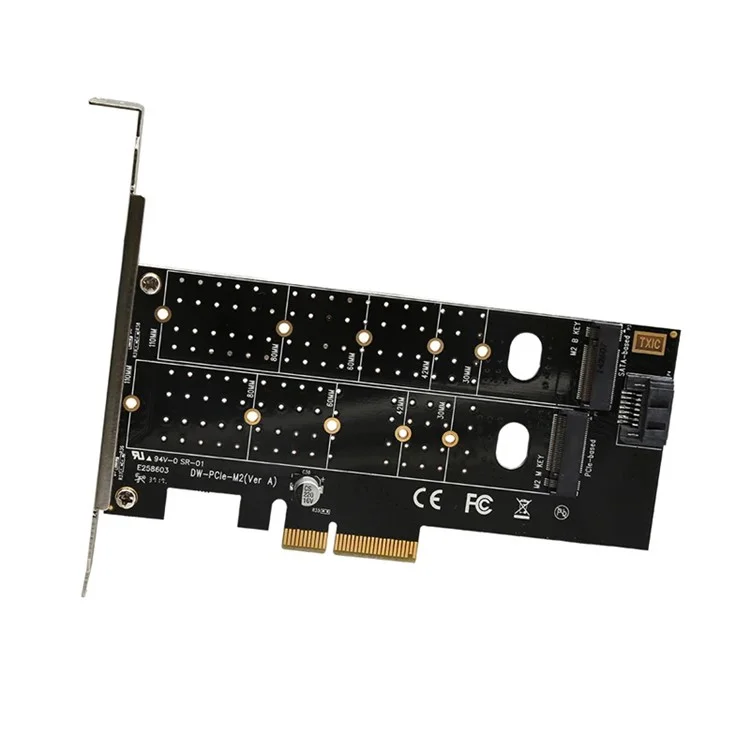 Carte d'adaptation double PCIe vers M.2 Nvme SSD NGFF Carte d'adaptation TXB044 110mm M Key + B Key