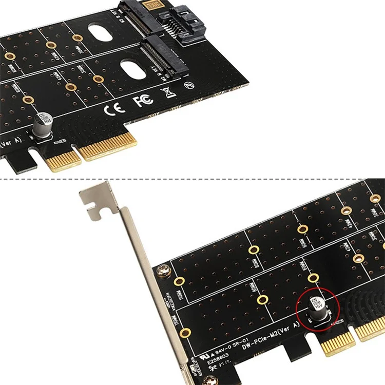 Carte d'adaptation double PCIe vers M.2 Nvme SSD NGFF Carte d'adaptation TXB044 110mm M Key + B Key