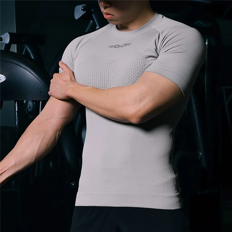 GOLOVEJOY JS02 Camiseta de Compressão Masculina para Esportes Outdoor, Manga Curta, Respirável para Ciclismo e Corrida, Tamanho L - Cinza