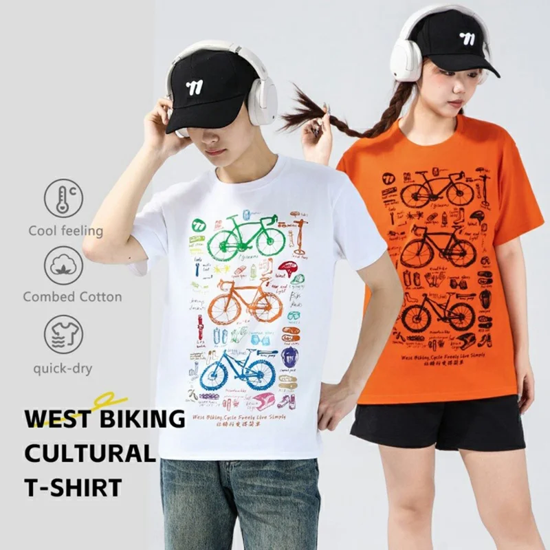WEST BIKING YP0206180 T-shirt imprimé vélo Col rond Manches courtes Coton Été Sports de plein air - Noir / S