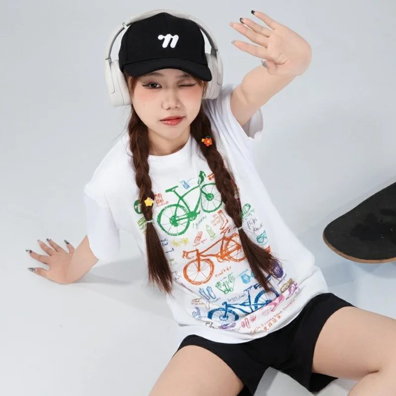 WEST BIKING YP0206180 T-shirt imprimé vélo Col rond Manches courtes Coton Été Sports de plein air - Noir / S