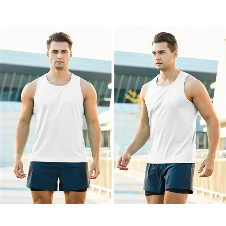 Summer Men Sports Casual Polyester Vest Breathable Quick-drying Running Basketball Tank Top - White / L