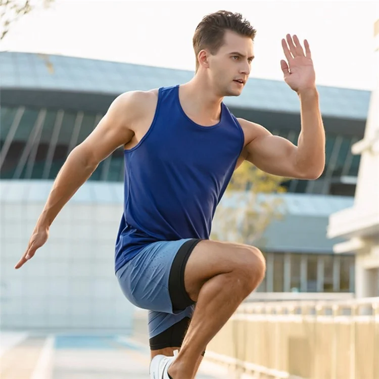 Summer Men Sports Casual Polyester Vest Breathable Quick-drying Running Basketball Tank Top - White / L