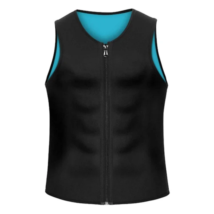 Men Fitness Vest Corset Néoprène Sports Shapewear Zipper Top Top Workout - Noir + Bleu / S