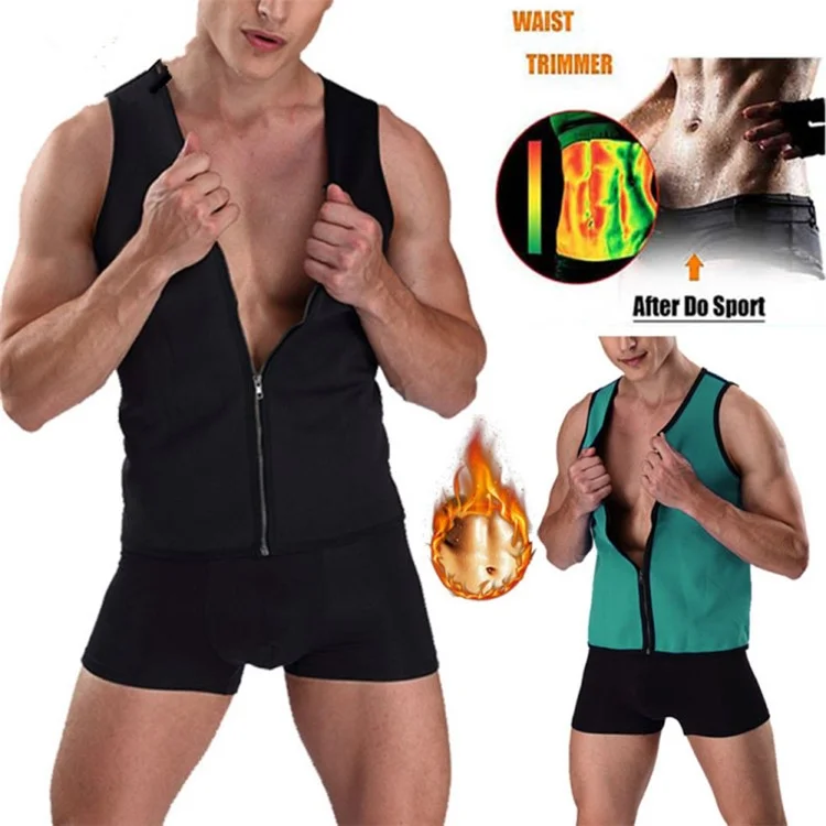 Chaleco Fitness para Hombres Corset Neopreno Ropa Deportiva Moldeadora con Cremallera Parte Superior para Entrenamiento - Negro+Azul / S