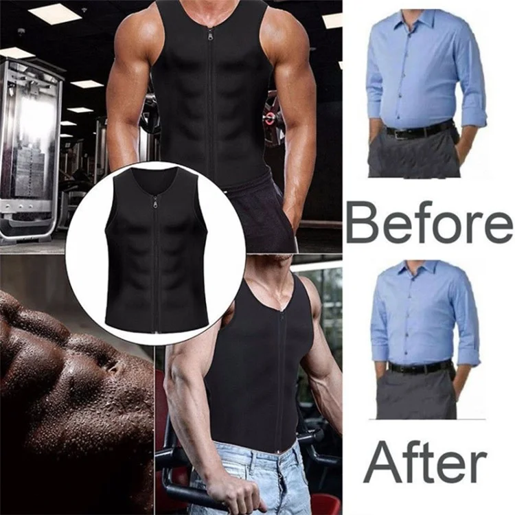 Men Fitness Vest Corset Néoprène Sports Shapewear Zipper Top Top Workout - Noir + Bleu / S