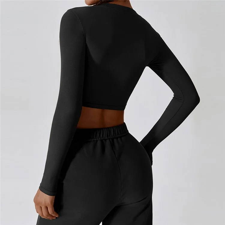8188 Slim Fit Yoga Long Sleeve T-Shirt Women Fitness Running Sports Crop Top - Black / S
