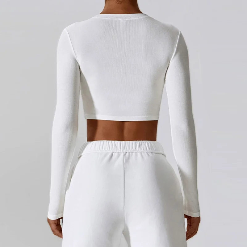8188 Slim Fit Yoga Long Sleeve T-Shirt Women Fitness Running Sports Crop Top - White / M