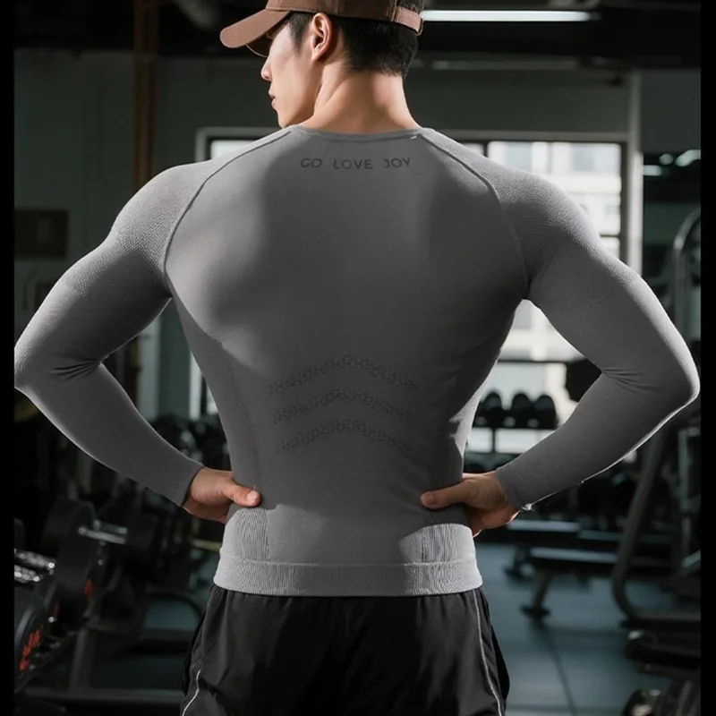 GOLOVEJOY JS07 Top da Allenamento Asciugatura Rapida per Uomini, Maglietta Sportiva Elastica a Compressione a Maniche Lunghe - Nero / M