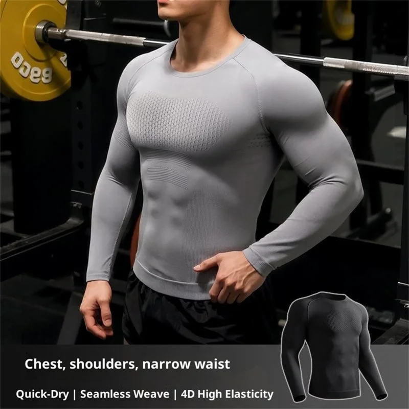 GOLOVEJOY JS07 Top da Allenamento Asciugatura Rapida per Uomini, Maglietta Sportiva Elastica a Compressione a Maniche Lunghe - Nero / M