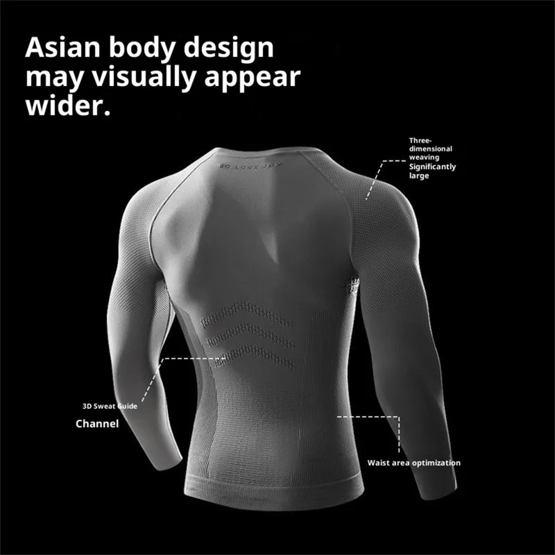 GOLOVEJOY JS07 Top da Allenamento Asciugatura Rapida per Uomini, Maglietta Sportiva Elastica a Compressione a Maniche Lunghe - Nero / M