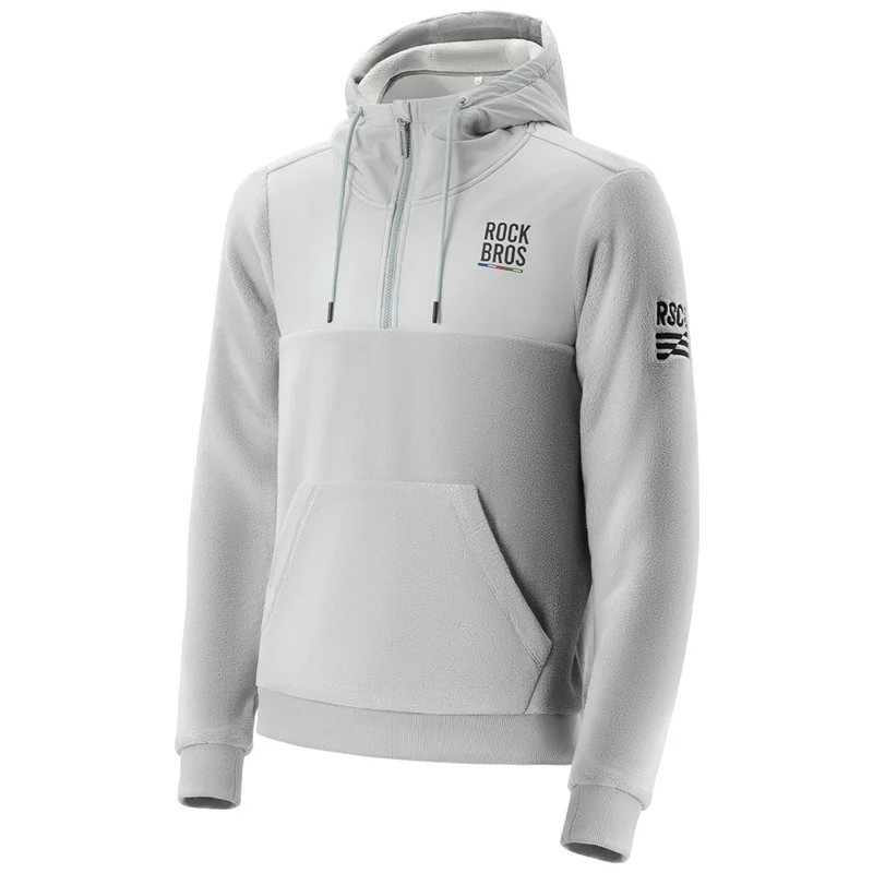 ROCKBROS 15400008 TLWY002 15400008001 Sudadera deportiva de felpa cortavientos con cremallera, sudadera con capucha con bolsillo oculto de malla - Gris claro / S