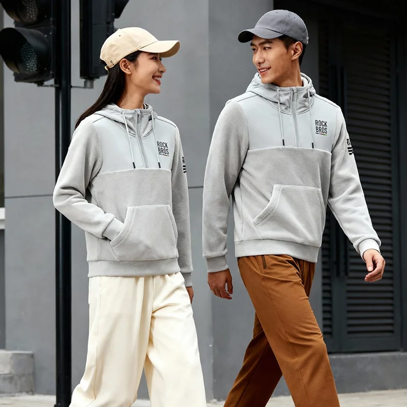 ROCKBROS 15400008 TLWY002 15400008001 Sudadera deportiva de felpa cortavientos con cremallera, sudadera con capucha con bolsillo oculto de malla - Gris claro / S