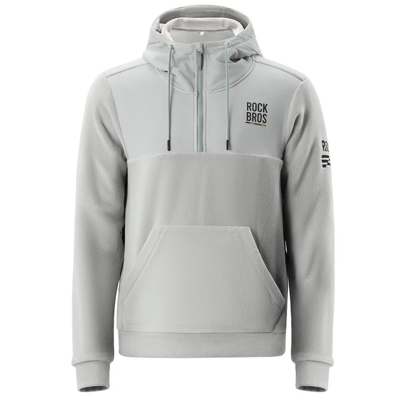 ROCKBROS 15400008 TLWY002 15400008001 Sudadera deportiva de felpa cortavientos con cremallera, sudadera con capucha con bolsillo oculto de malla - Gris claro / S