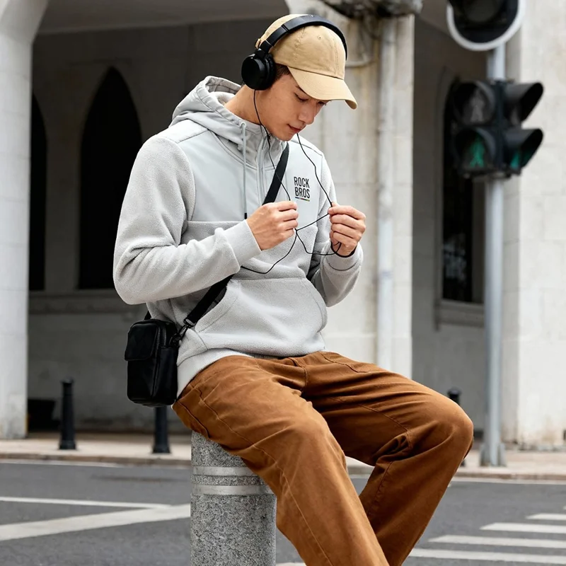 ROCKBROS 15400008 TLWY002 15400008001 Sudadera deportiva de felpa cortavientos con cremallera, sudadera con capucha con bolsillo oculto de malla - Gris claro / S