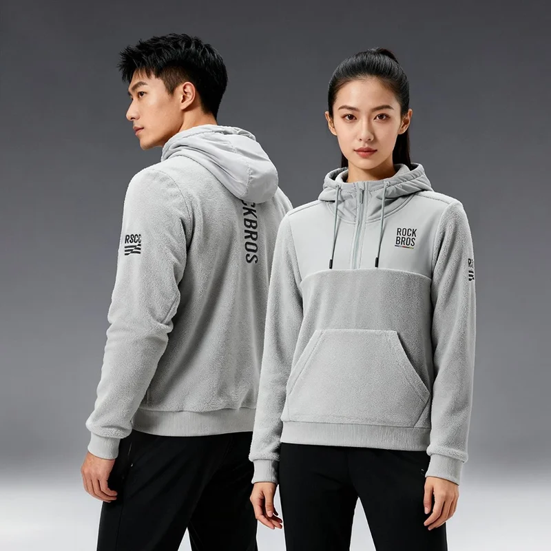 ROCKBROS 15400008 TLWY002 15400008001 Sudadera deportiva de felpa cortavientos con cremallera, sudadera con capucha con bolsillo oculto de malla - Gris claro / S