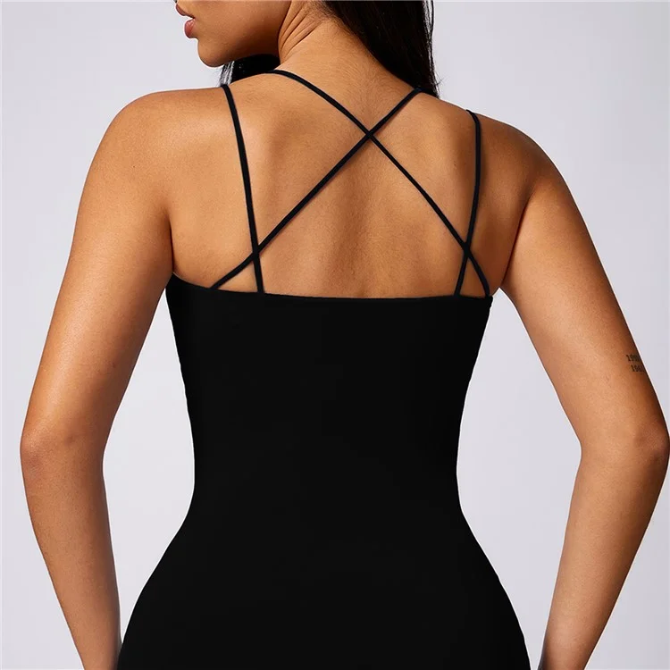 8626 Vestido corto sexy y ajustado para mujer, color sólido, con tirantes cruzados en la espalda - Negro S