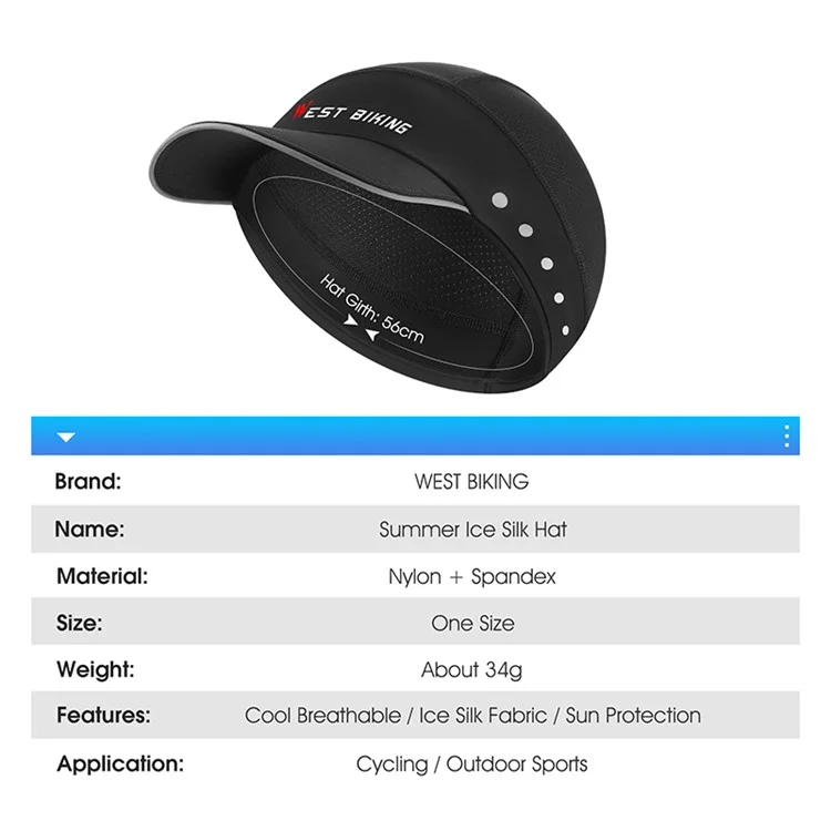 WEST BIKING YP0201426 Breathable Ice Silk Summer Hat Outdoor Cycling Helmet Liner Cap - Black