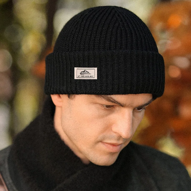 GOLOVEJOY DMZ81 Winter Combed Cotton Men Hat Elastic Knitted Warm Beanie Cap Face Mask - Black