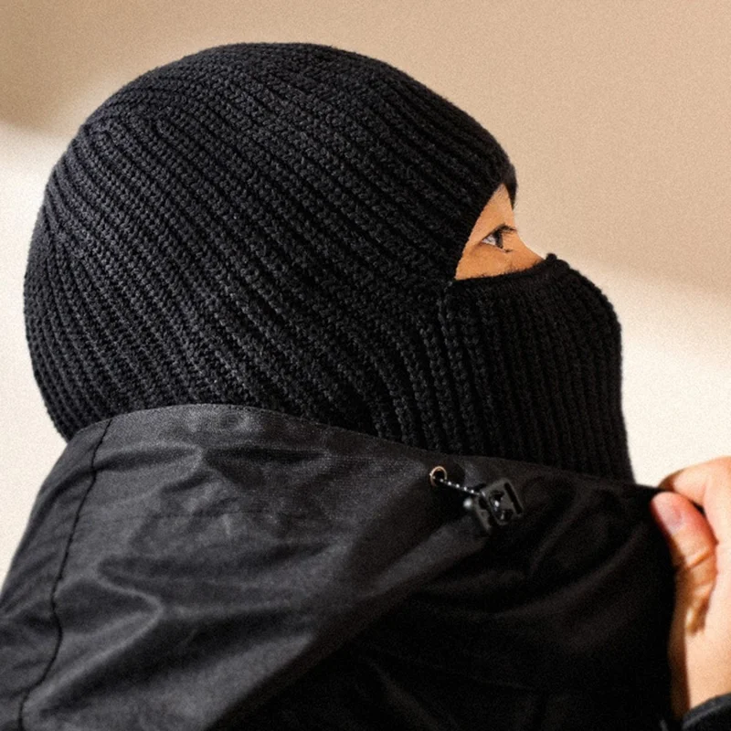 GOLOVEJOY DMZ81 Winter Combed Cotton Men Hat Elastic Knitted Warm Beanie Cap Face Mask - Black