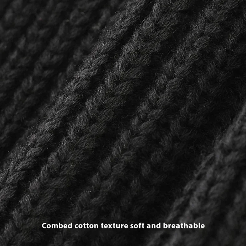 GOLOVEJOY DMZ81 Winter Combed Cotton Men Hat Elastic Knitted Warm Beanie Cap Face Mask - Black