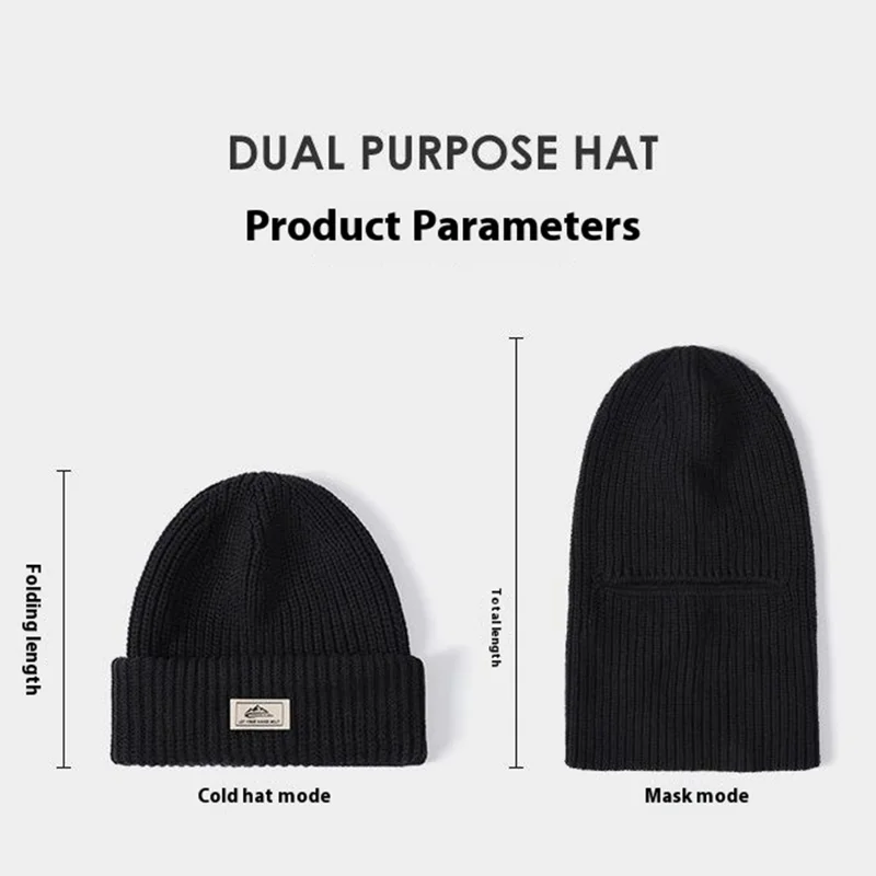 GOLOVEJOY DMZ81 Winter Combed Cotton Men Hat Elastic Knitted Warm Beanie Cap Face Mask - Black