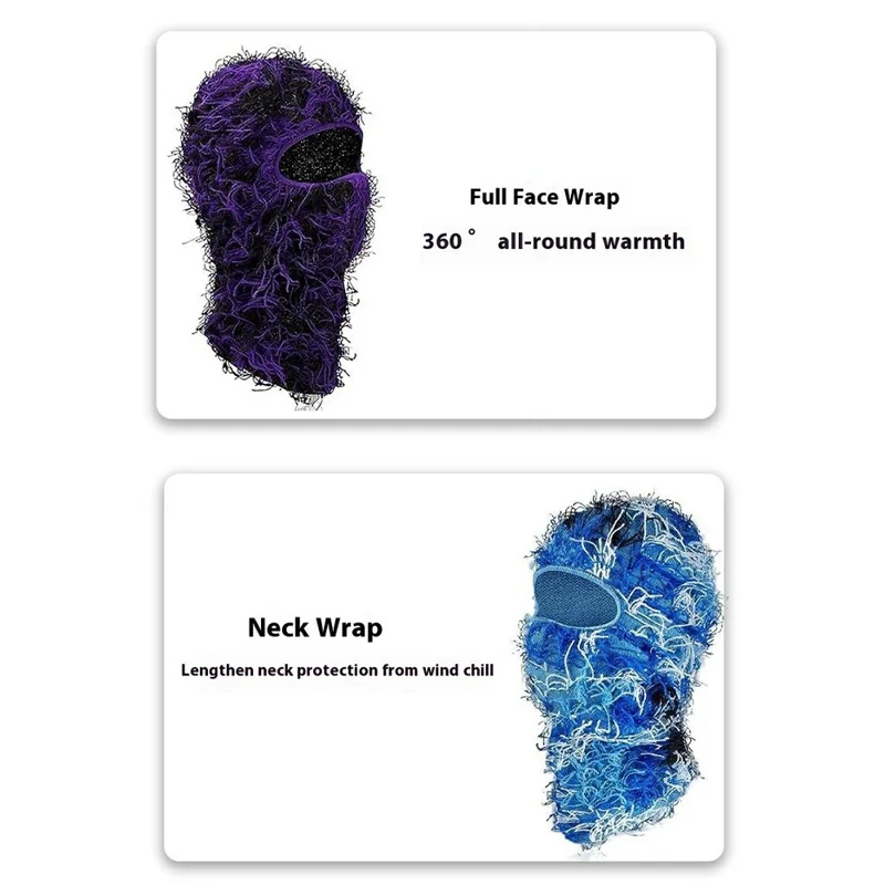 Windproof Knitted Balaclava Hat Winter Fluffy Full Face Mask Neck Warmer for Skiing Cycling - Style L