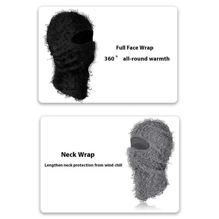 Winter Fluffy Full Face Mask Windproof Knitted Balaclava Hat Neck Warmer for Skiing Cycling - Navy Blue