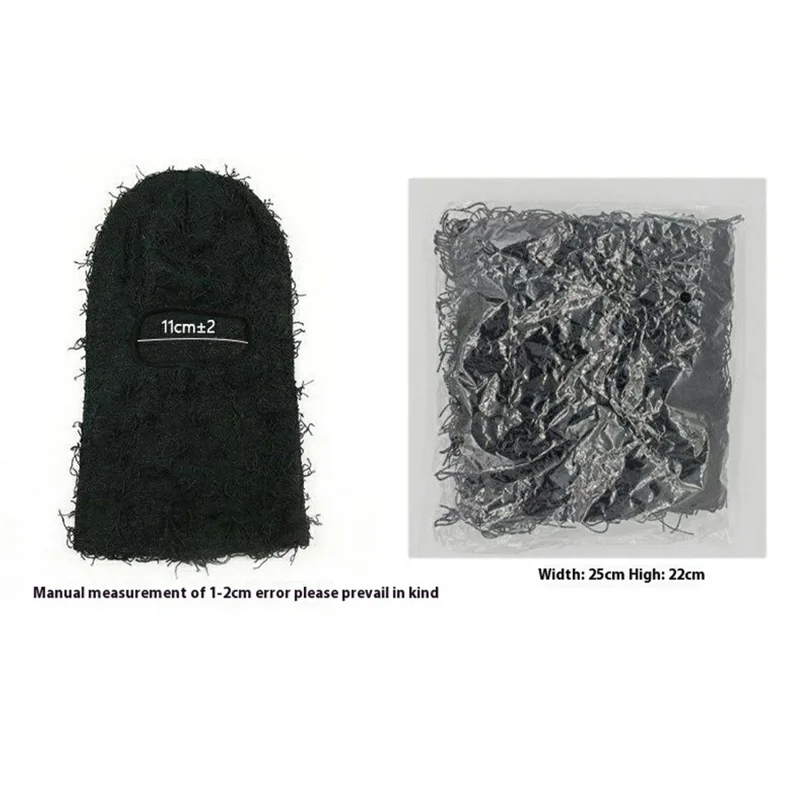 Winter Fluffy Full Face Mask Windproof Knitted Balaclava Hat Neck Warmer for Skiing Cycling - Sky Blue+White Fringe