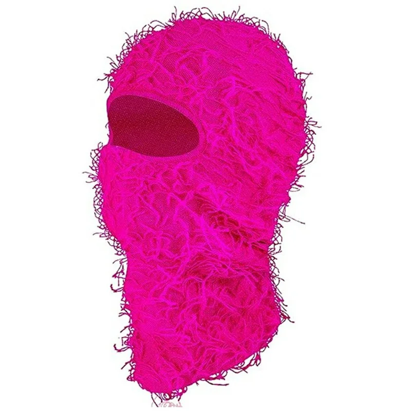 Winter Fluffy Full Face Mask Windproof Knitted Balaclava Hat Neck Warmer for Skiing Cycling - Rose